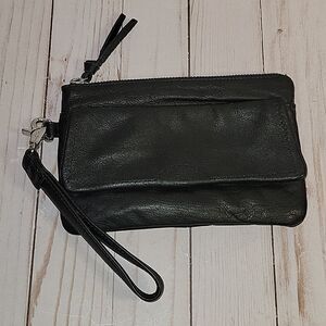 DAY & MOOD PINE CLUTCH BLACK DISTRESSED LEATHER CLUTCH WRISTLET BAG